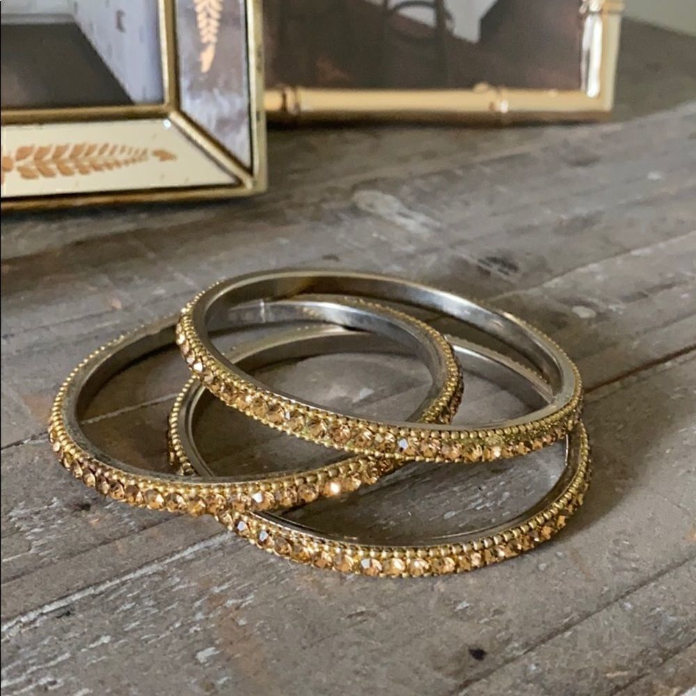 Set Of Three Pretty Rhinestone Bangle Bracelets - Picture 2 of 3
